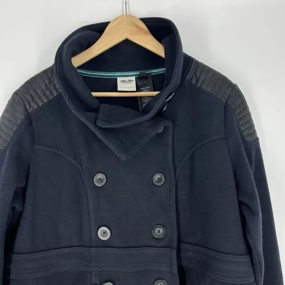 Harley Davidson Jacket 2XL Womens Navy Blue Pea Coat Double Breasted Hi Low Hem - Picture 2 of 7